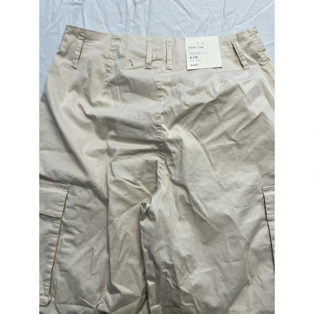A New Day Pants Womens 6R Cream Wide‎ Leg High Rise Cargo Stretch Zip Fly Casual